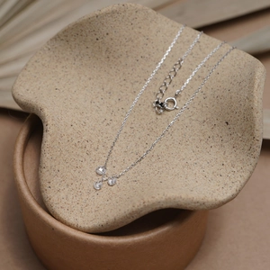 S925 Sterling Silver Three Faceted Zirconia Pendant Necklace For Women Minimalist Ins Style Clavicle Chain Premium Jewelry