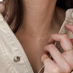 Elegant 925 sterling silver gold necklace with zircon pendants and stylish chain rings