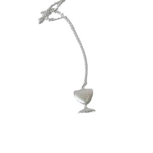 Minimalist S925 sterling silver necklace with a brushed wine glass pendant on white background