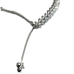 Minimalist 925 sterling silver ball leaf necklace with adjustable woven wheat chain detail