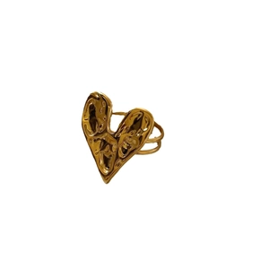 18K gold plated 925 silver ring featuring a hammered lava heart with double band design