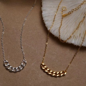 Collana con Catena Cubana in Argento Sterling 925 per Donna Minimalista Placcata Oro Argento Collana Girocollo Semplice Gioielli