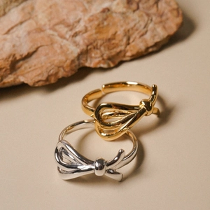 925 Sterling Silver Bow Knot Open Ring For Women Minimalist Adjustable Gold Silver Plated Korean Style Fashion Jewelry Gift