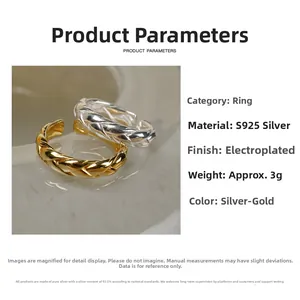 Nahaufnahme von geflochtenen Ringen aus S925 Sterlingsilber in Gold und Silber mit Details