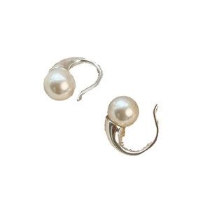 Elegant S925 silver pearl drop earrings with minimalist curved design for women