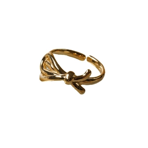 Adjustable gold bow ring for women made of 925 sterling silver with a minimalist open design