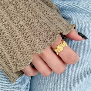 Irregular gold pleated texture open ring for women with minimalist lava design style