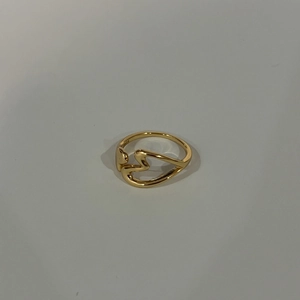 Minimalist 925 sterling silver hollow heart ring in gold finish with wavy linear design