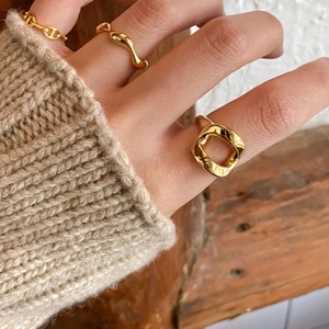 Minimalist 925 silver hollow geometric open ring set with elegant gold finish for women