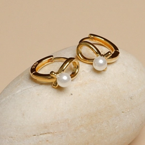 925 Sterling Silver Artificial Pearl Hoop Earrings Twisted Design Minimalist Elegant Accessory For Women