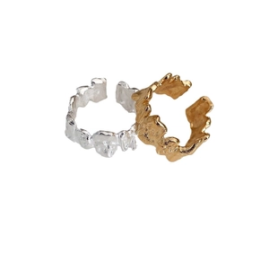 Minimalist 925 silver irregular wrinkled texture open rings in gold and silver finish