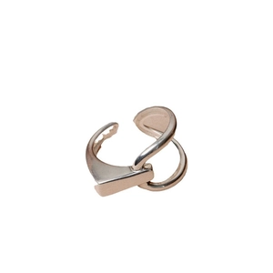 Minimalist 925 sterling silver ring with asymmetric geometric lines and abstract shapes