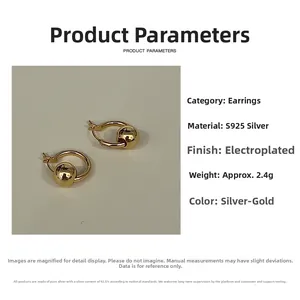 Detailed view of 925 sterling silver ball earrings with weight and size parameters