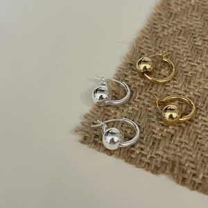 925 Sterling Silver Hoop Earrings For Women Minimalist Polished Round Bead Sliding Charm Small Hoop Earrings Gold Silver Plated Jewelry Gift