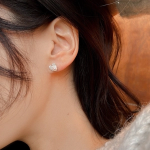 Elegant heart-shaped freshwater pearl earrings for women with silver micro-pave setting