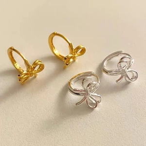 Boucles d'Oreilles Clous Nœud en Argent Sterling 925 Minimaliste Style Ins Plaqué Or Argent pour Femme Bijoux de Mode