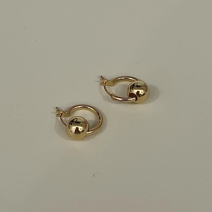 S925 Sterling Silver Gold Hoops with Sliding Polished Metal Beads Minimalist Jewelry