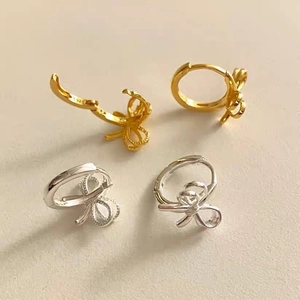 Élégantes boucles d'oreilles nœud papillon en argent 925 doré et argenté
