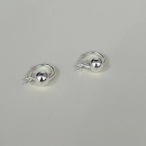 Minimalist 925 sterling silver hoop earrings with polished beads and mirror finish