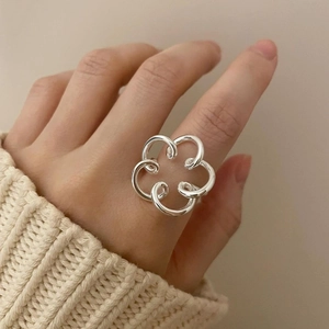 925 Sterling Silver Hollow Flower Open Ring For Women Minimalist Irregular Floral Adjustable Fashion Jewelry Finger Ring