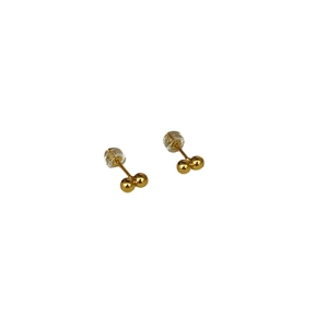 Minimalist 925 sterling silver gold-plated double bead stud earrings with silicone backs