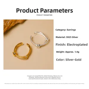 Close-up of S925 sterling silver knot earrings with polished gold and silver finishes