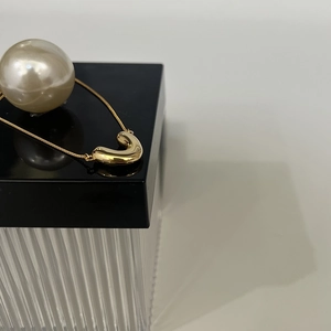 Minimalist 925 sterling silver V-shape necklace with bean pendant on black display box