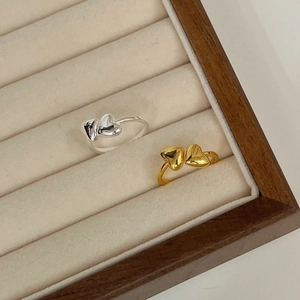 925 Sterling Silver Double Heart Open Ring For Women Korean Style Minimalist Adjustable Gold Silver Plated Fashion Finger Ring Jewelry Gift