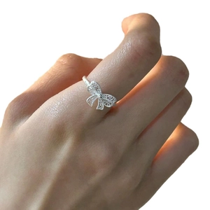 925 sterling silver hollow bow open ring for women with minimalist lace texture