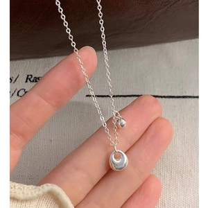 Korean S925 Sterling Silver Minimalist Ring Ball Organic Pendant Necklace For Women Elegant Fine Jewelry Daily Accessories Gift