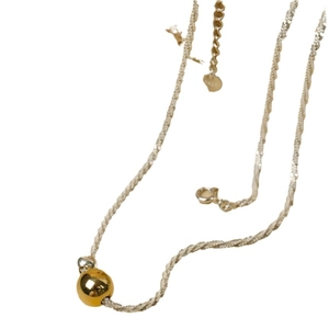 Minimalist S925 sterling silver bead necklace with a gold-plated twisting rope chain