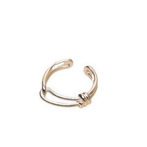 Minimalist S925 sterling silver double-layer knotted open ring with textured surface