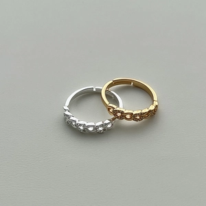 Minimalist woven chain open rings in gold and silver finish with sparkling zircon stones