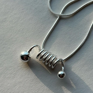 Minimalist 925 sterling silver spring spiral necklace with ball pendant on snake chain