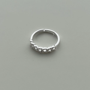 Minimalist silver open heart ring with sparkling zircons and adjustable band