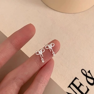 Boucles d'Oreilles Clous Nœud Papillon en Argent Sterling 925 pour Femmes Élégant Style Coréen avec Strass Bijoux