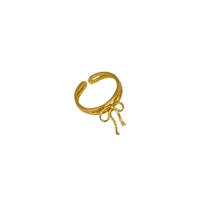 Minimalist 925 sterling silver bow ribbon open ring in golden finish for women