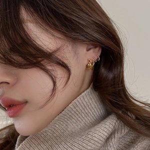 Elegant gold S925 sterling silver knotted hoops and beaded stud earrings set for women