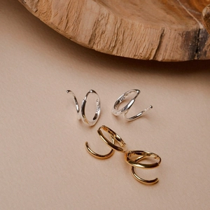 Elegant S925 sterling silver and gold plated double layer spiral hoop earrings set