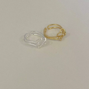 Adjustable S925 silver flower rings set in gold and silver finish with bow design