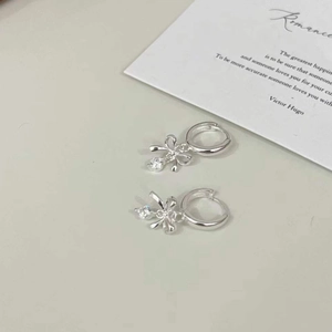 925 silver bow hoop earrings with sparkling round zircon pendant for women