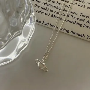S925 sterling silver heart planet necklace featuring a Saturn pendant on twisted rope chain