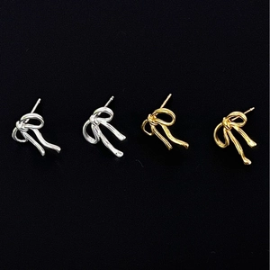 925 Sterling Silver Bow Stud Earrings For Women Girls Korean Style Elegant Sweet Ribbon Knot Electroplated Gold Silver Jewelry
