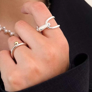 Ensemble de bagues en argent sterling 925 minimalistes avec anneau ouvert et perle