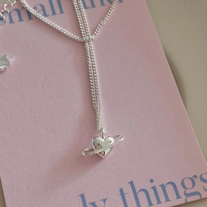 Korean Ins Style S925 Sterling Silver Heart Saturn Planet Pendant Necklace Sophisticated Clavicle Chain Jewelry Gift For Women