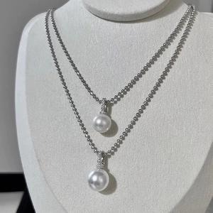 925 silver ball chain necklace set with white pearls and sparkling crystal clasps