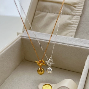 925 Sterling Silver Ball Pendant Necklace For Women Minimalist Toggle Clasp Round Bead Chain High Polish Fashion Jewelry Gift