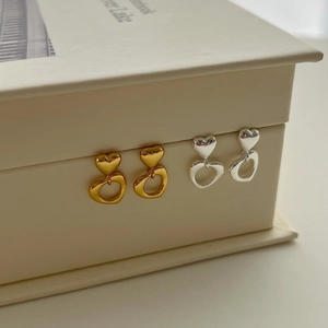 925 Sterling Silver French Hollow Heart Stud Earrings Elegant Double Heart Minimalist Jewelry For Women Daily Dating Accessories