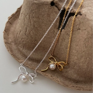 Collier Künstliche Perle Nœud Papillon en Argent Sterling 925 Élégant Bijoux Style INS Simple pour Femmes Quotidien Rencontre Cadeau