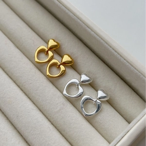 Elegant 925 sterling silver hollow heart drop earrings in gold and silver finish